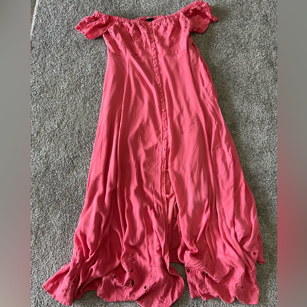 Torrid maxi dress womens 1X coral pink off the shoulder long flowy summer beach